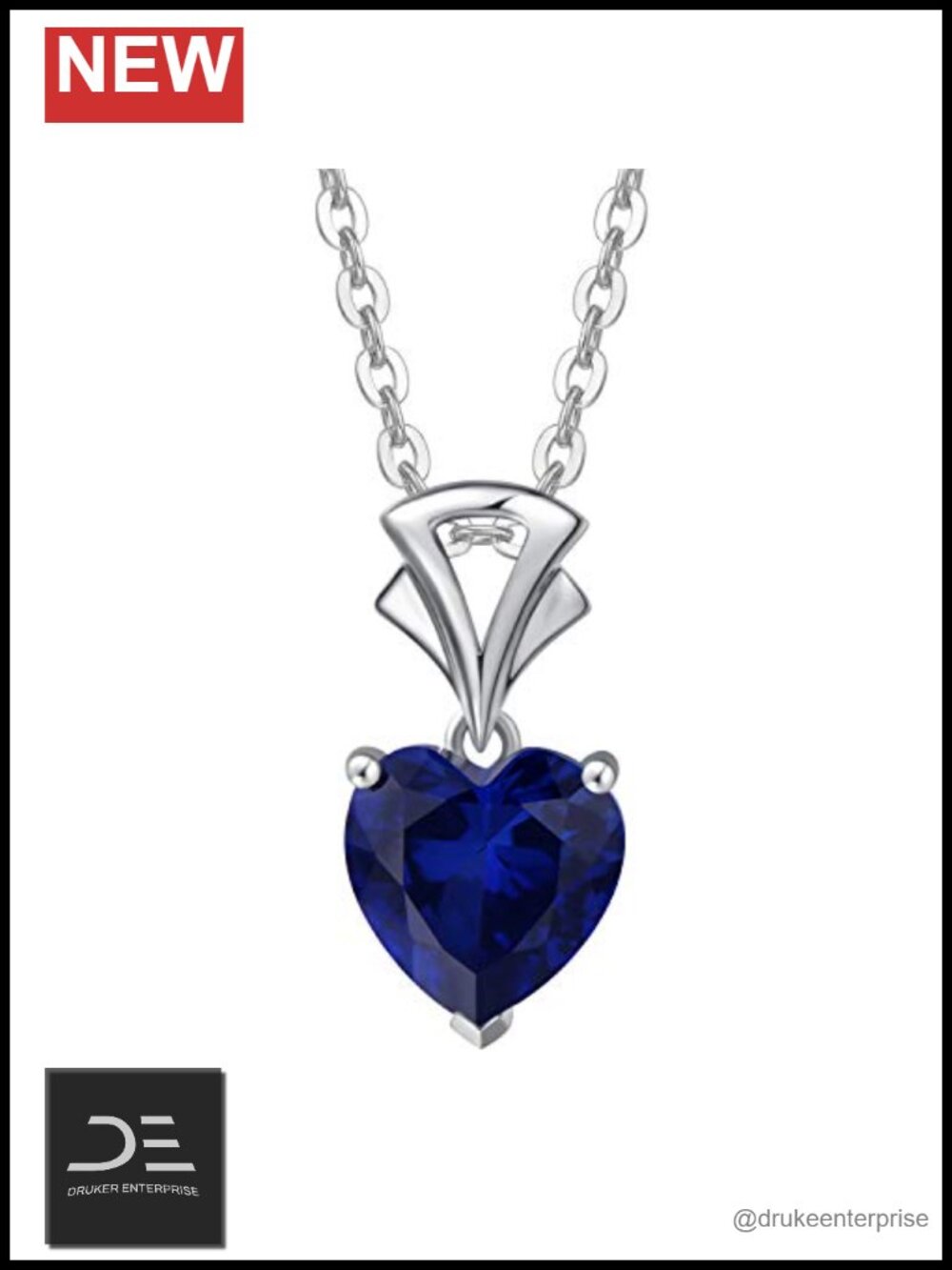 14K White Gold Heart Pendant Necklace with Sterling Silver Chain 8mm Birthstone